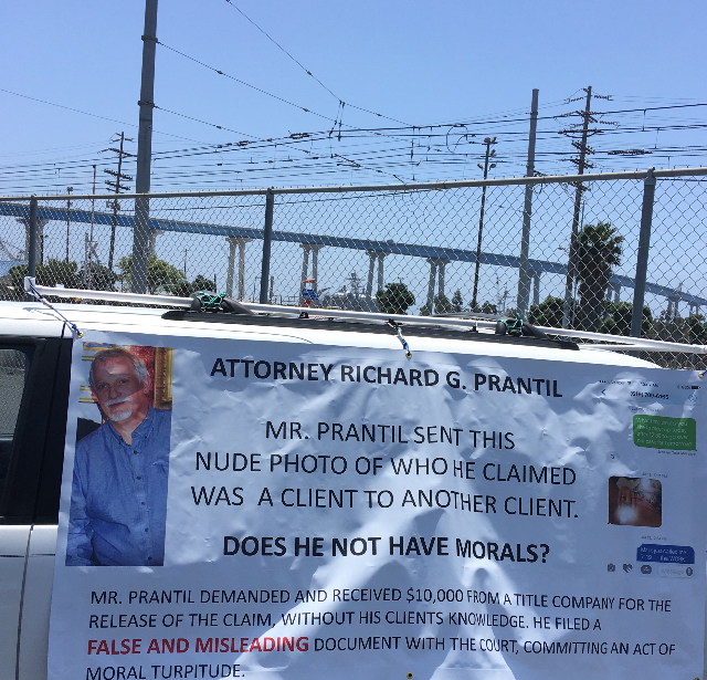 Richard G. Prantil divorce lawyer. Banner with Coronado bay bridge in the background. I was warning the public. 
